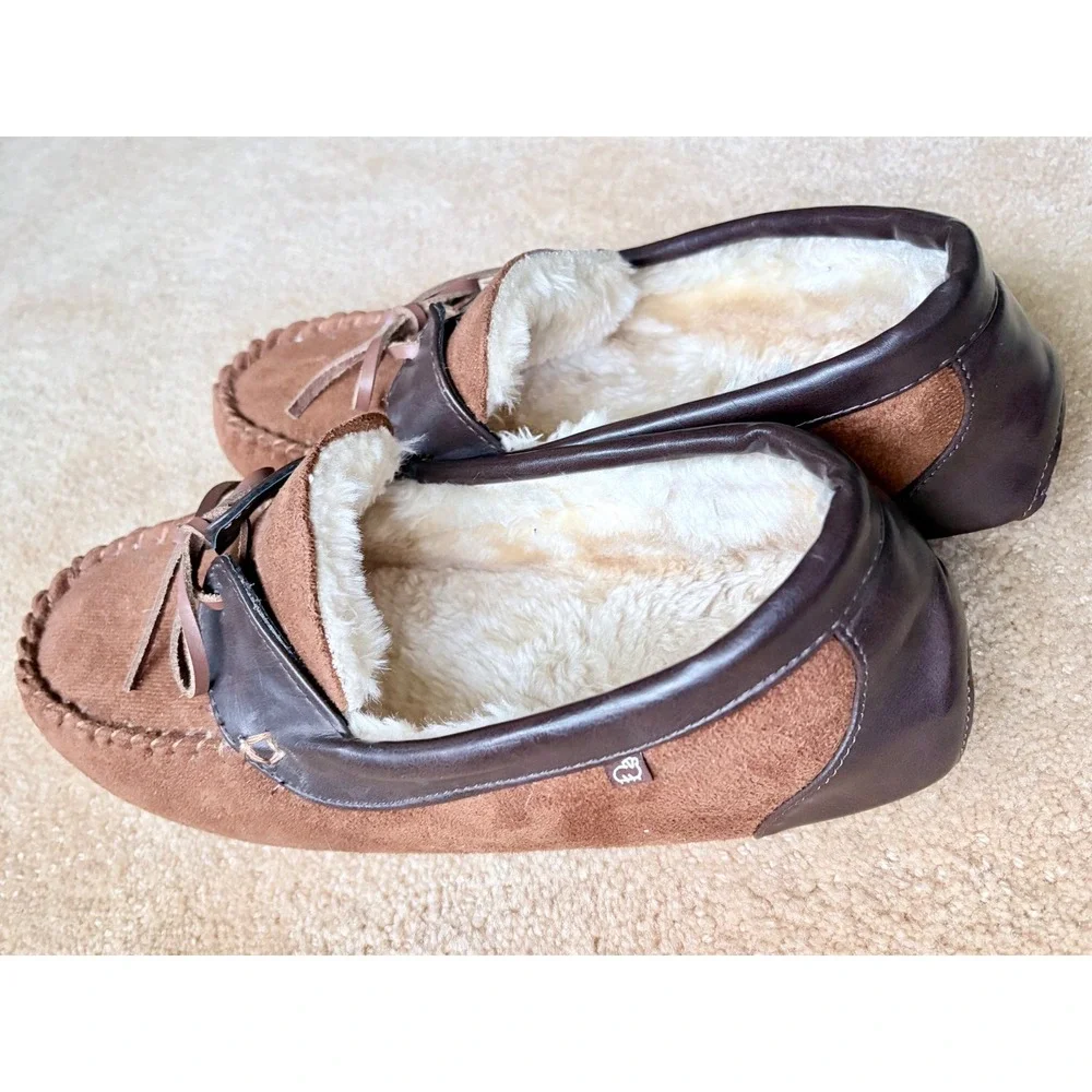 Lamo Mens‎ Chestnut Faux Suede Sherpa Lined Moccasin Slippers Size 11 Comfy